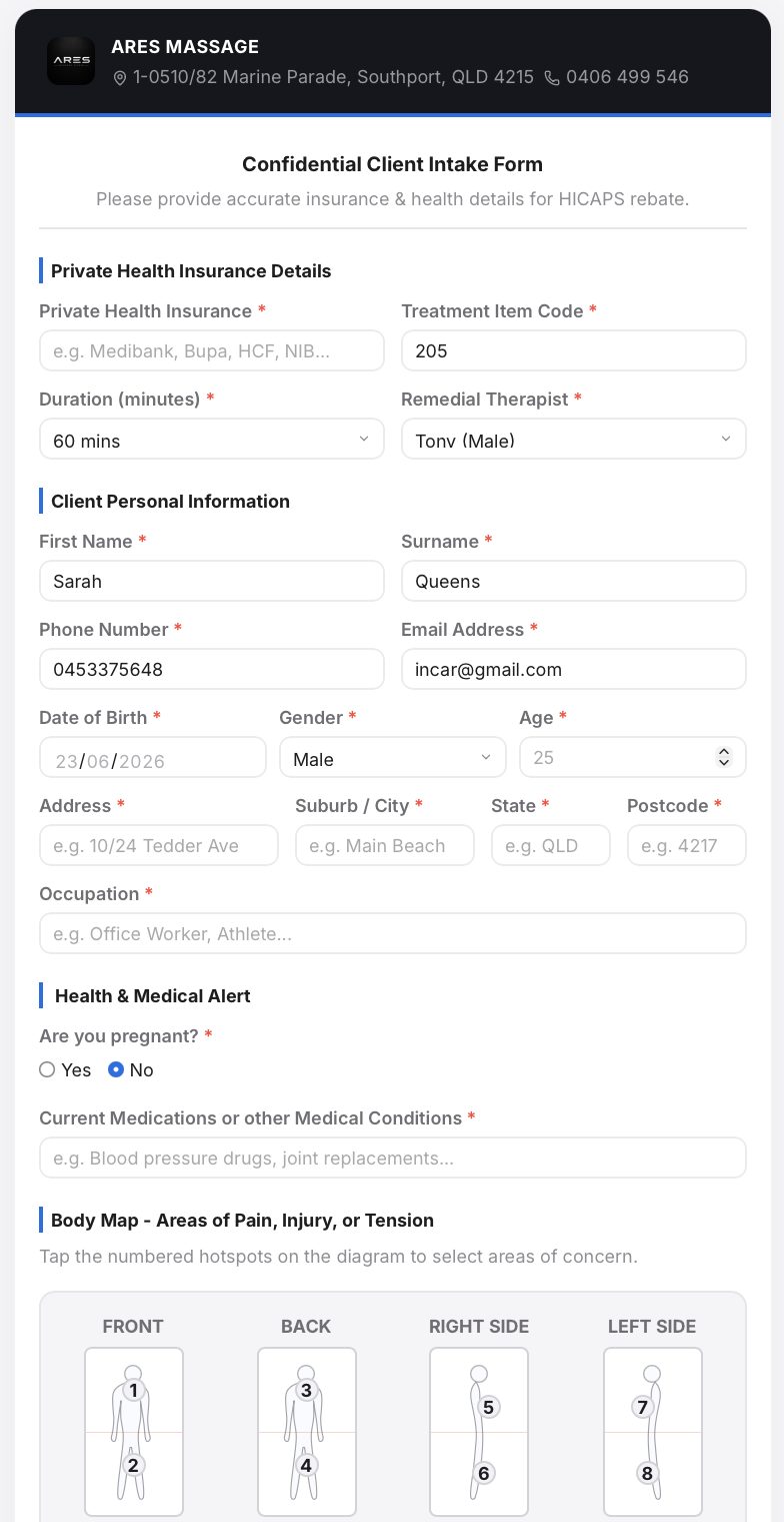 AORA Client Intake Form Mockup